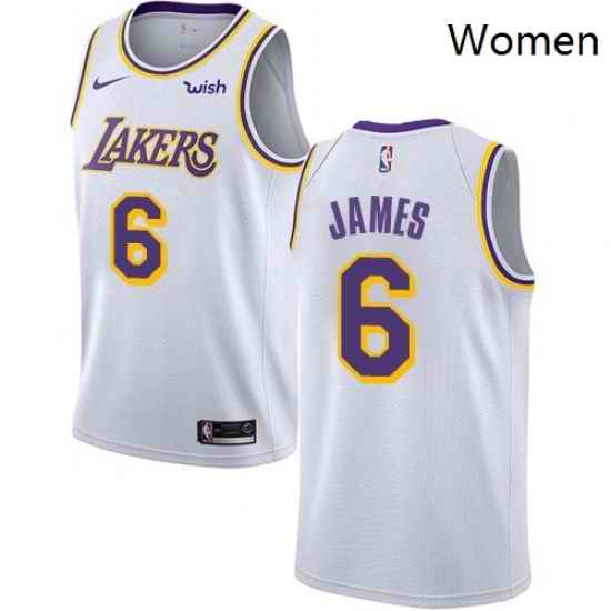 Women Nike Los Angeles Lakers 6 LeBron James White Women NBA Swingman Association Edition Jersey